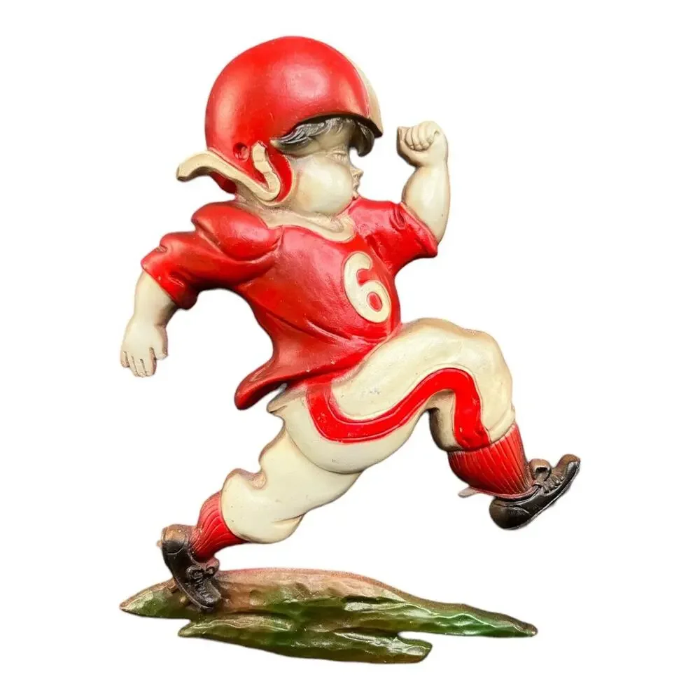 Vintage 1970 Sexton Metal Wall Plaque Football Player Running Red White Uniform‎